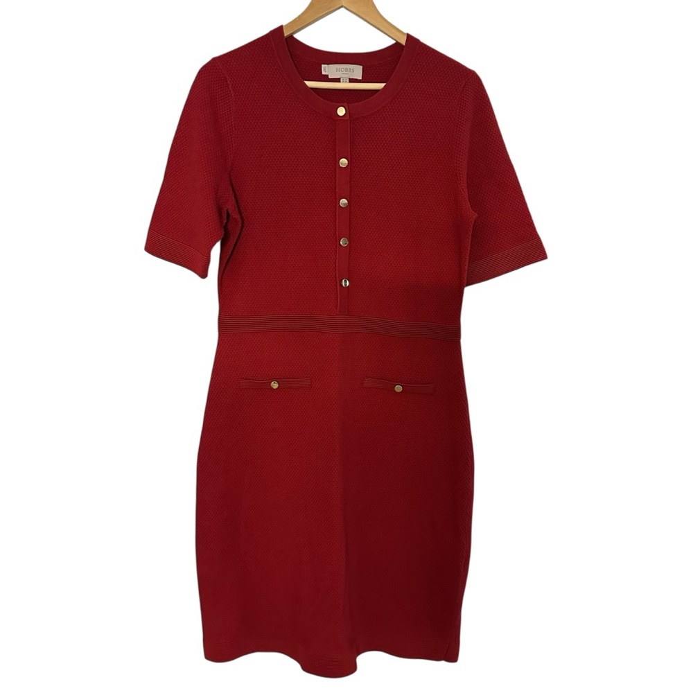 Hobbs London Noa Knitted Dress with Gold Button Detail – Size 10 - Picture 7 of 10